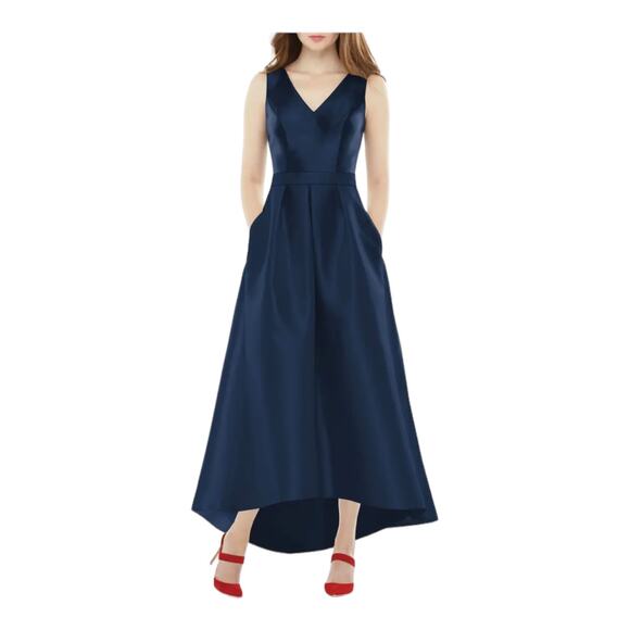Alfred Sung dress Satin D7235 High Low gown blue size 16 - Picture 1 of 6